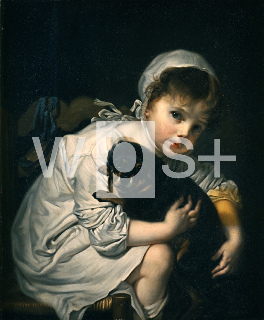 GREUZE Jean-Baptiste｜小犬を抱く女の子（画家の娘、アンヌ）