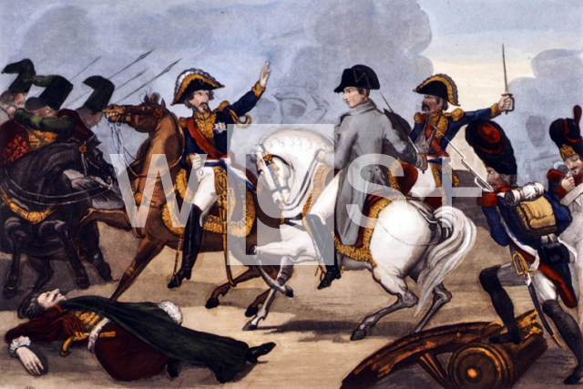 コサックの攻撃に驚くナポレオン、1812年10月25日（ロシア平原における 