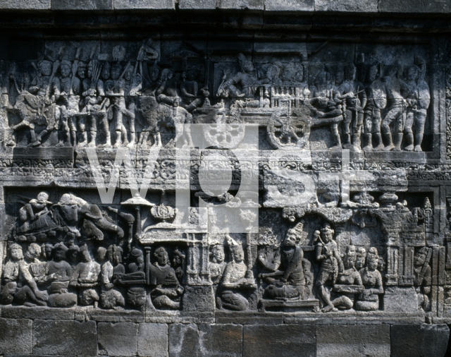 ｜ボロブドゥール遺跡、第1回廊主壁の浮彫り（部分）