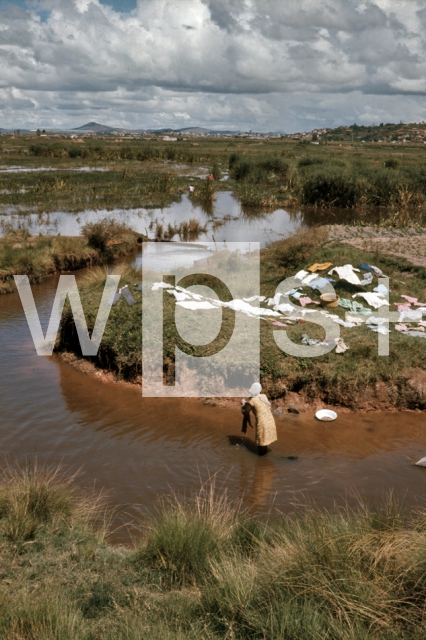｜アンタナナリボ郊外の川で洗濯をする女性