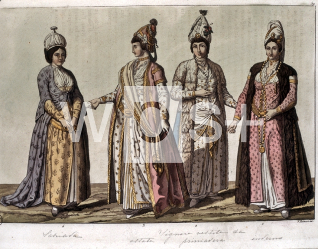 FERRARIO Giulio｜奴隷（左）と夏、春、冬の貴婦人