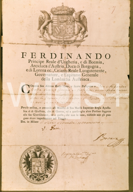 ｜1781年第二回目の科学上のヨーロッパ旅行の為に発行されたパスポート