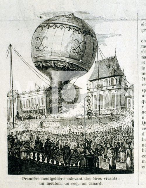 ヴェルサイユに於いて初飛行に成功したモンゴルフィエ兄弟の熱気球