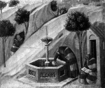 LORENZETTI Pietro｜カルメル山のエリアの泉の水を飲むカルメル会修道士
