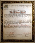 ｜コッホに授与されたベルリン名誉市民権の賞状、1890年11月21日